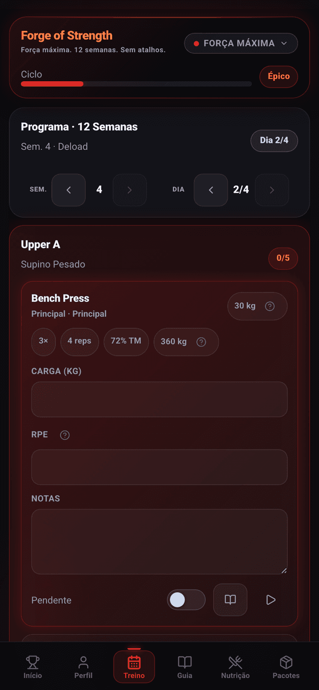 Workout plan screen